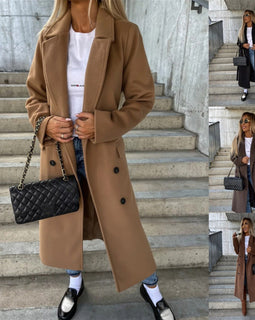 Women's Belted Double-Breasted Long Coat