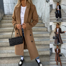 Women's Belted Double-Breasted Long Coat
