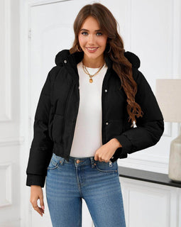 Women's Cropped Hooded Coat with Pockets
