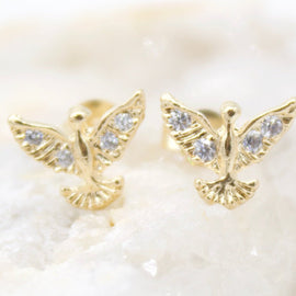 18K Gold-Filled Dove CZ Stud Earrings
