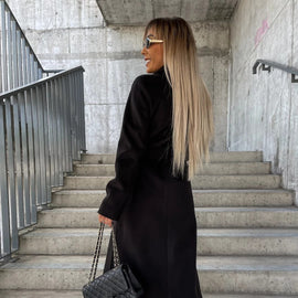 Women's Belted Double-Breasted Long Coat