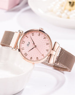 Women's Pink Quartz Watch & Bracelet Set