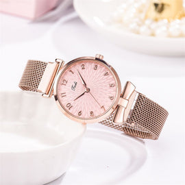 Women's Pink Quartz Watch & Bracelet Set