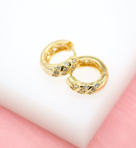 Gold-Filled Slanted CZ Huggie Earrings