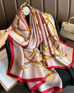 1 pcs 90x180cm New Silk Satin Scarf, Artistic Style, Retro Plant and Floral Print Shawl, Elegant and Light Luxury Gift for Mom
