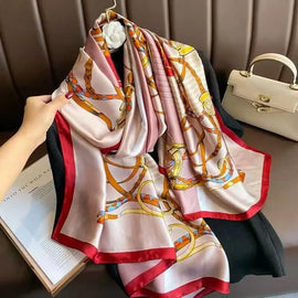 1 pcs 90x180cm New Silk Satin Scarf, Artistic Style, Retro Plant and Floral Print Shawl, Elegant and Light Luxury Gift for Mom