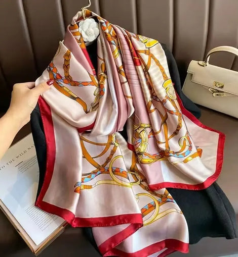 1 pcs 90x180cm New Silk Satin Scarf, Artistic Style, Retro Plant and Floral Print Shawl, Elegant and Light Luxury Gift for Mom